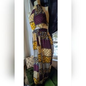 NWT Earthbound Patchwork Halter Jumpsuit Wide Leg